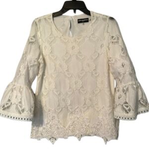 Karl lagerfeld Floral Lace Bell Sleeves Ivory Blouse Size Small